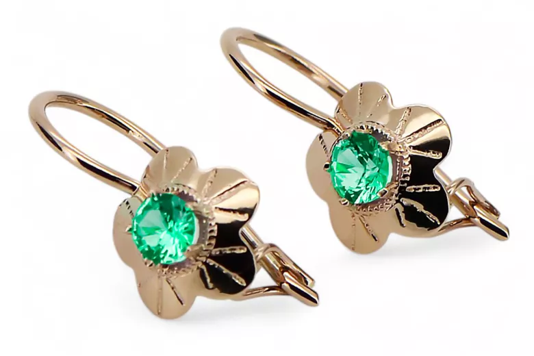 Vintage Jewlery Earrings Emerald Original Vintage 14K Rose Gold vec028r